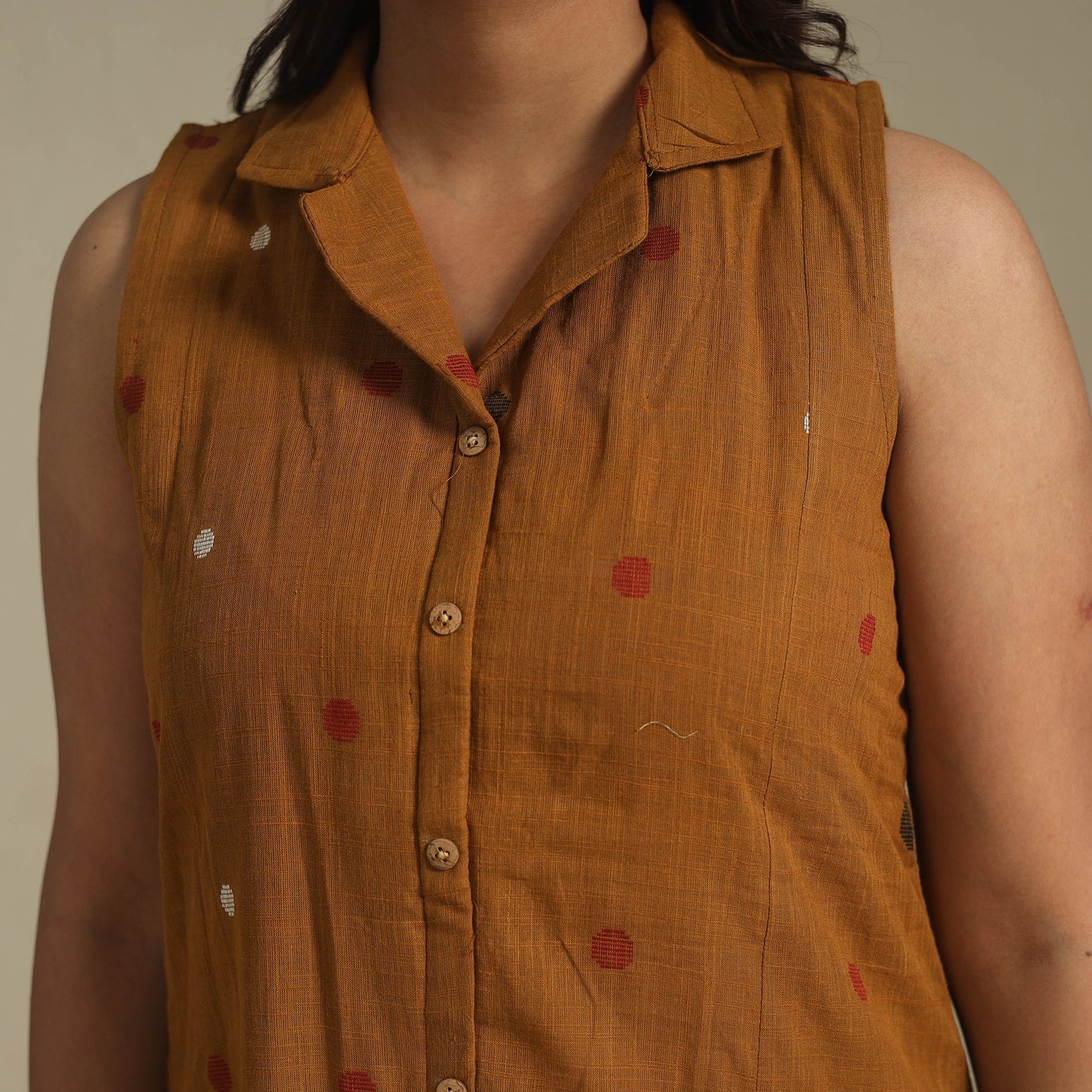 Brown - button down cotton jacquard dress 12 - handcrafted