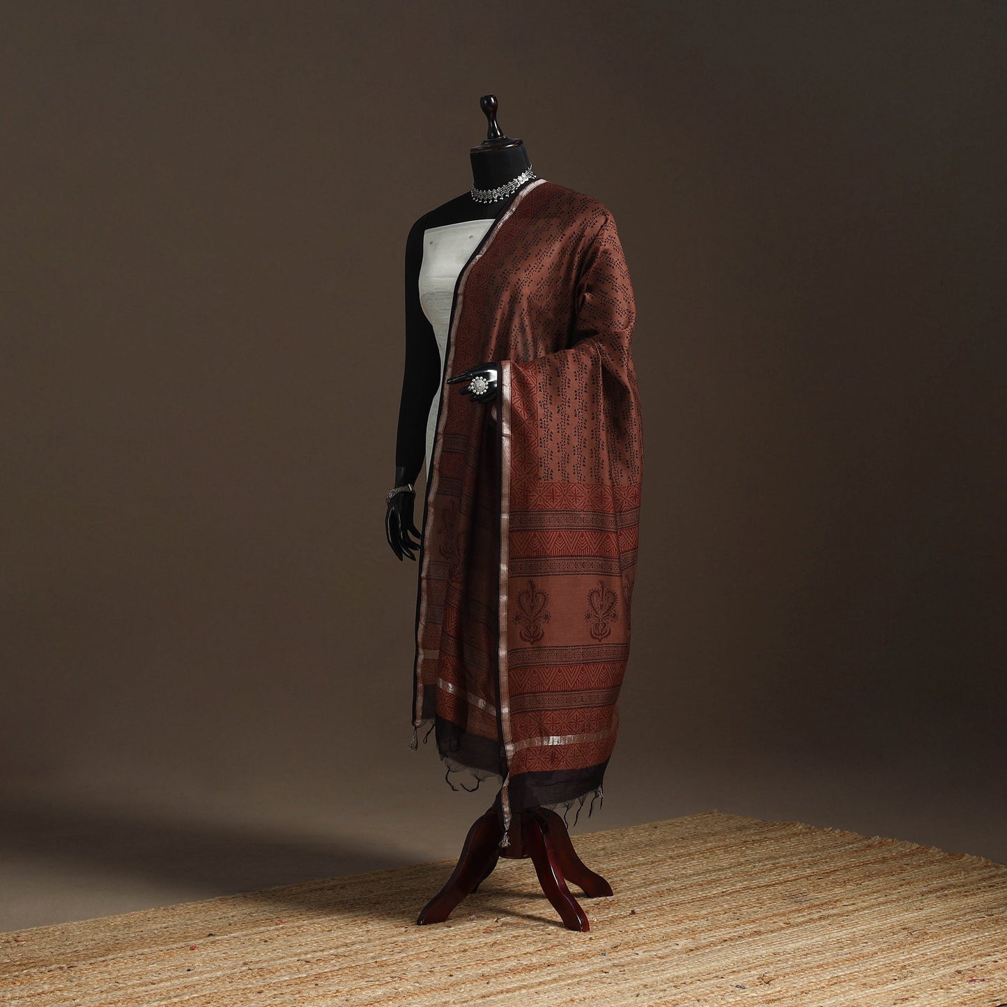 Chanderi silk bagh natural dyed dupatta with zari border 32