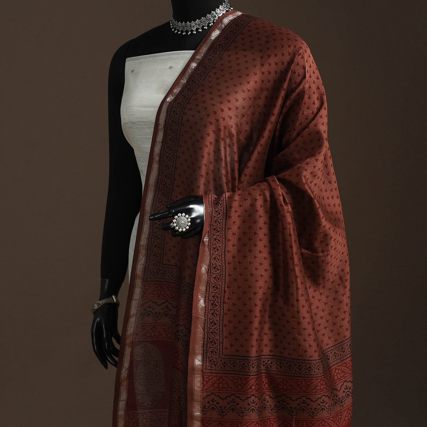 Chanderi silk bagh natural dyed dupatta with zari border 33