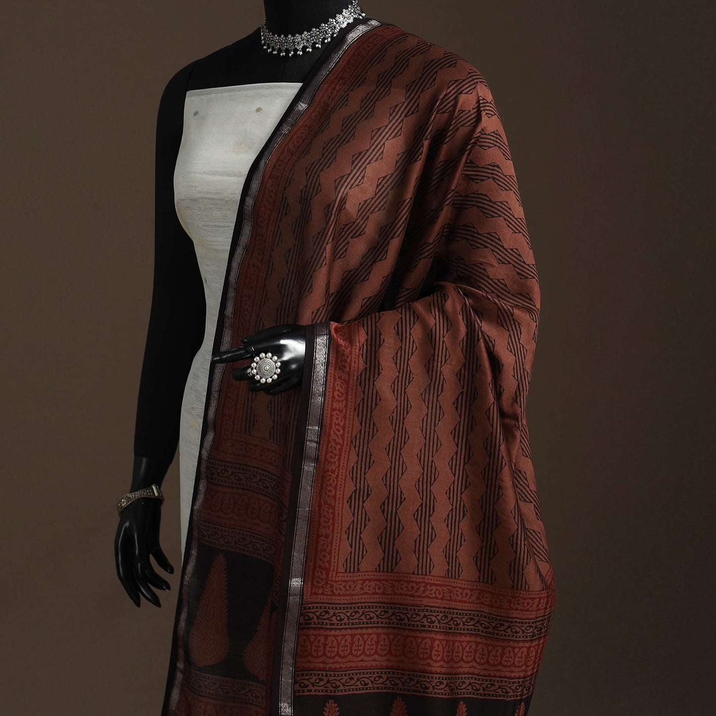 Chanderi silk bagh natural dyed dupatta with zari border 34