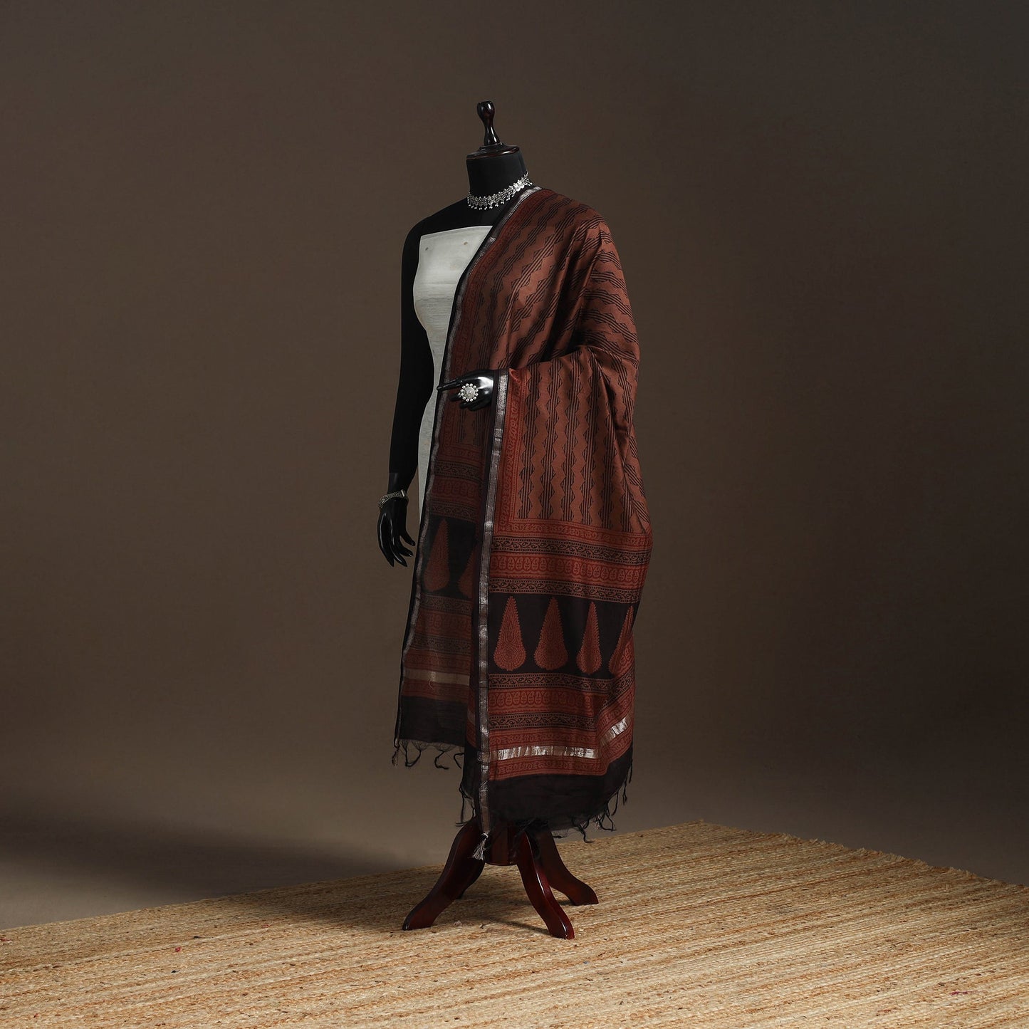 Chanderi silk bagh natural dyed dupatta with zari border 34