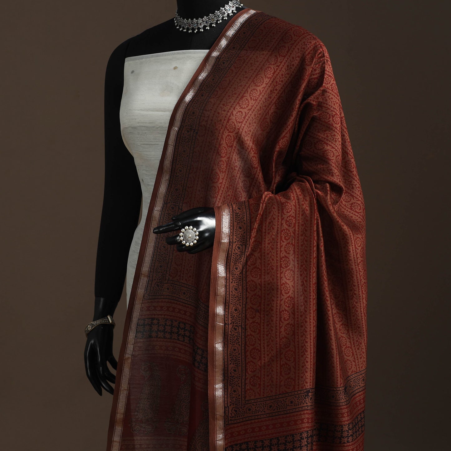 Chanderi silk bagh natural dyed dupatta with zari border 35