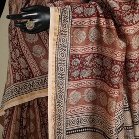 Brown - handloom chanderi silk bagh saree 08 - handcrafted