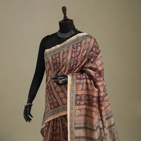 Brown - handloom chanderi silk bagh saree 08 - handcrafted