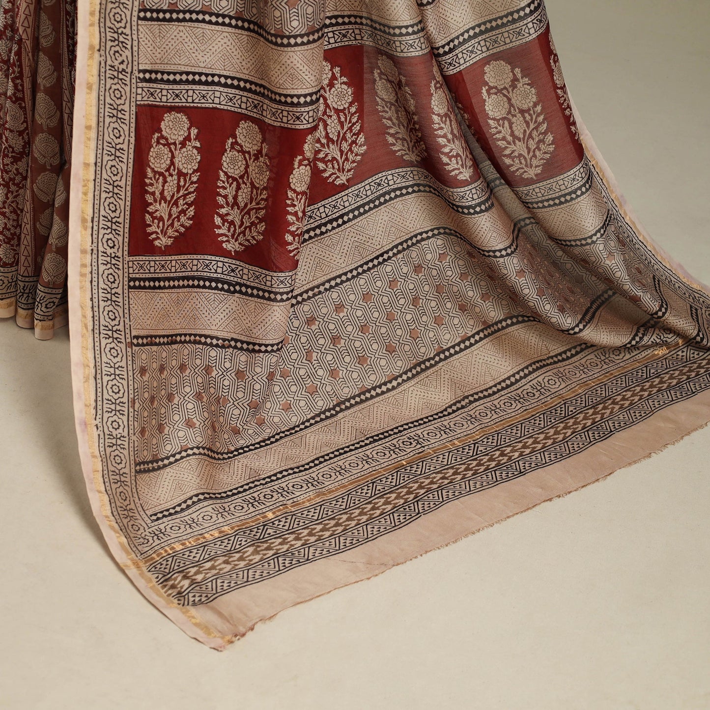 Brown - handloom chanderi silk bagh saree 08 - handcrafted