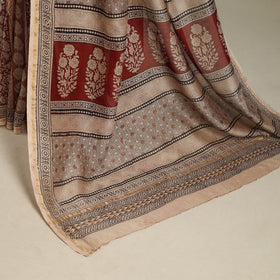 Brown - handloom chanderi silk bagh saree 08 - handcrafted