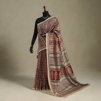 Brown - handloom chanderi silk bagh saree 08 - handcrafted