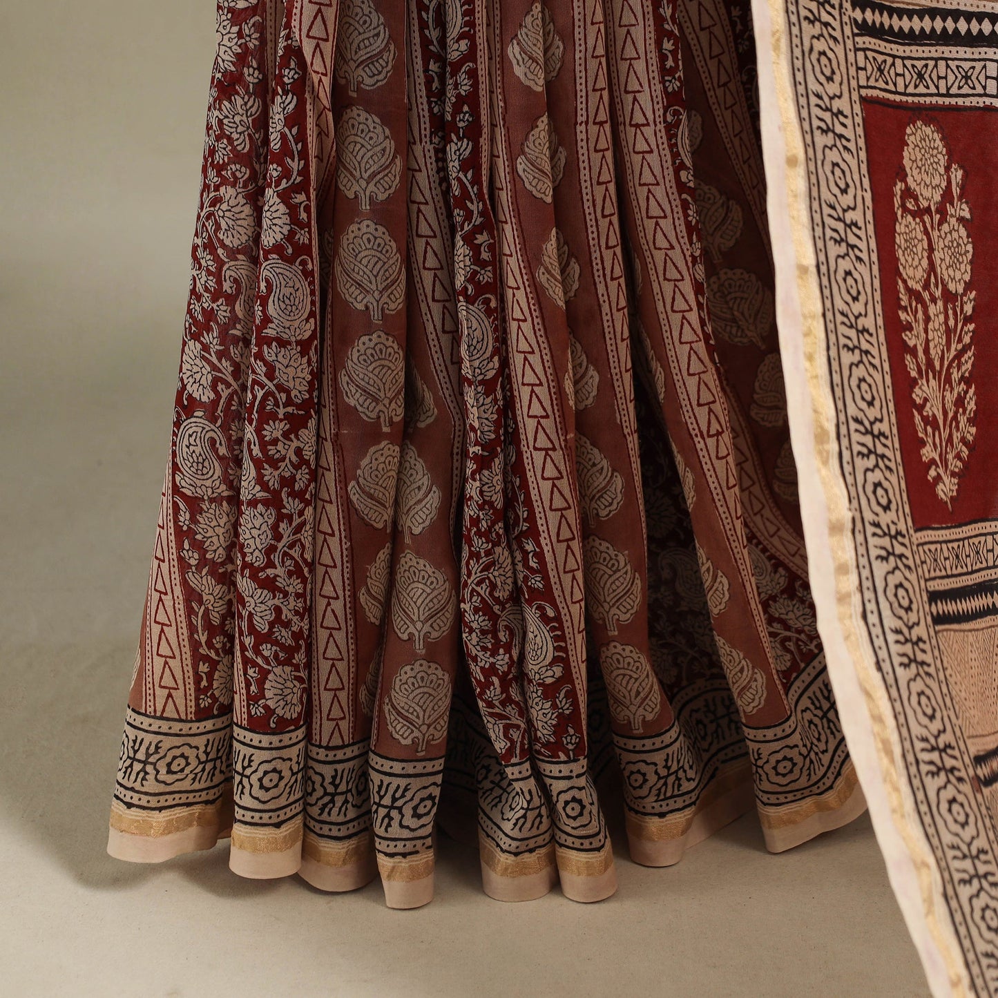Brown - handloom chanderi silk bagh saree 08 - handcrafted