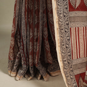 Brown - handloom chanderi silk bagh saree 09 - handcrafted