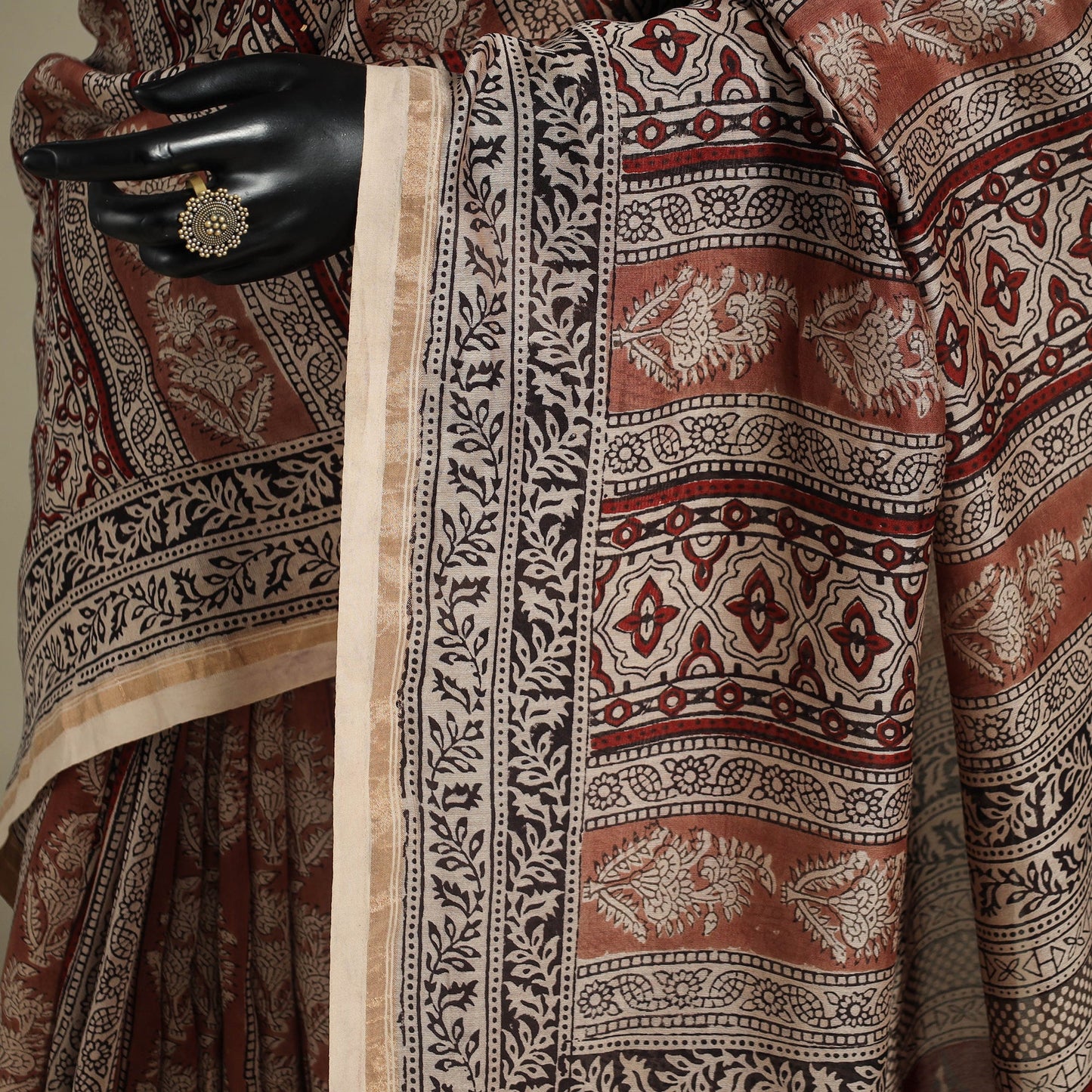 Brown - handloom chanderi silk bagh saree 09 - handcrafted