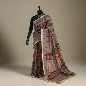 Brown - handloom chanderi silk bagh saree 09 - handcrafted