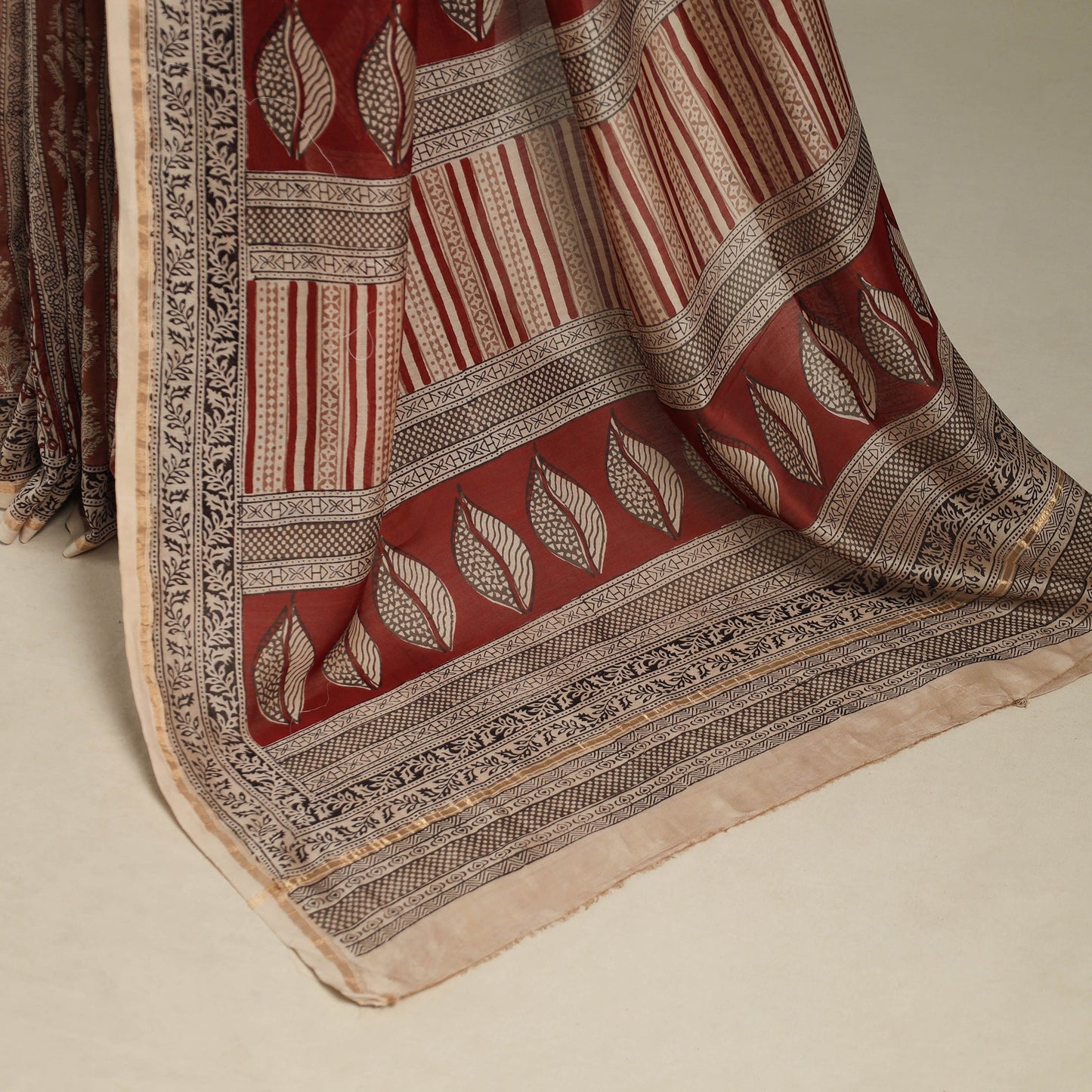 Brown - handloom chanderi silk bagh saree 09 - handcrafted