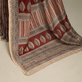 Brown - handloom chanderi silk bagh saree 09 - handcrafted