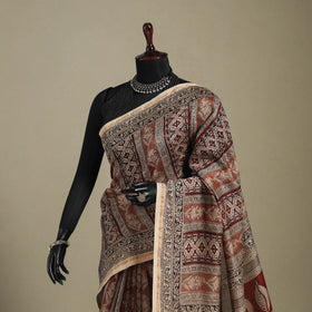 Brown - handloom chanderi silk bagh saree 09 - handcrafted