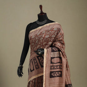 Brown - handloom chanderi silk bagh saree 15 - handcrafted