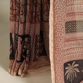 Brown - handloom chanderi silk bagh saree 15 - handcrafted