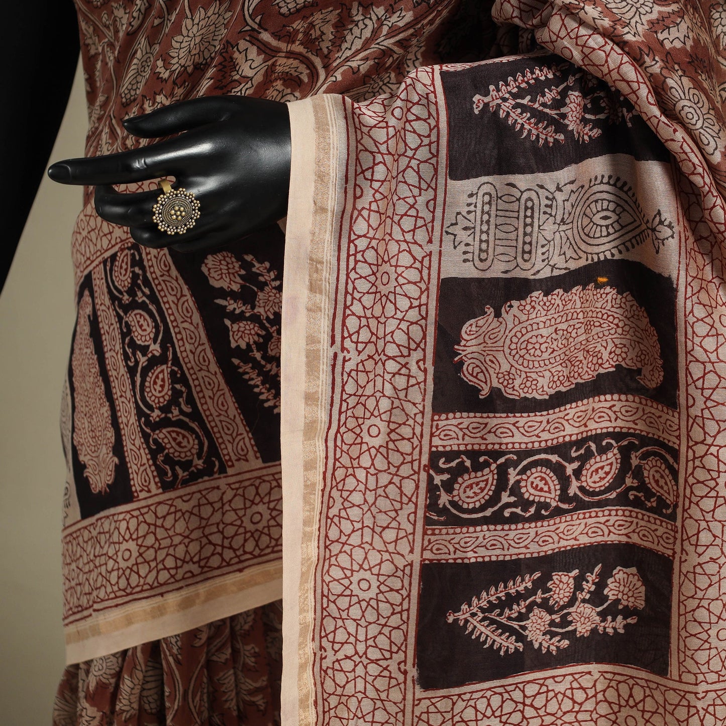 Brown - handloom chanderi silk bagh saree 15 - handcrafted