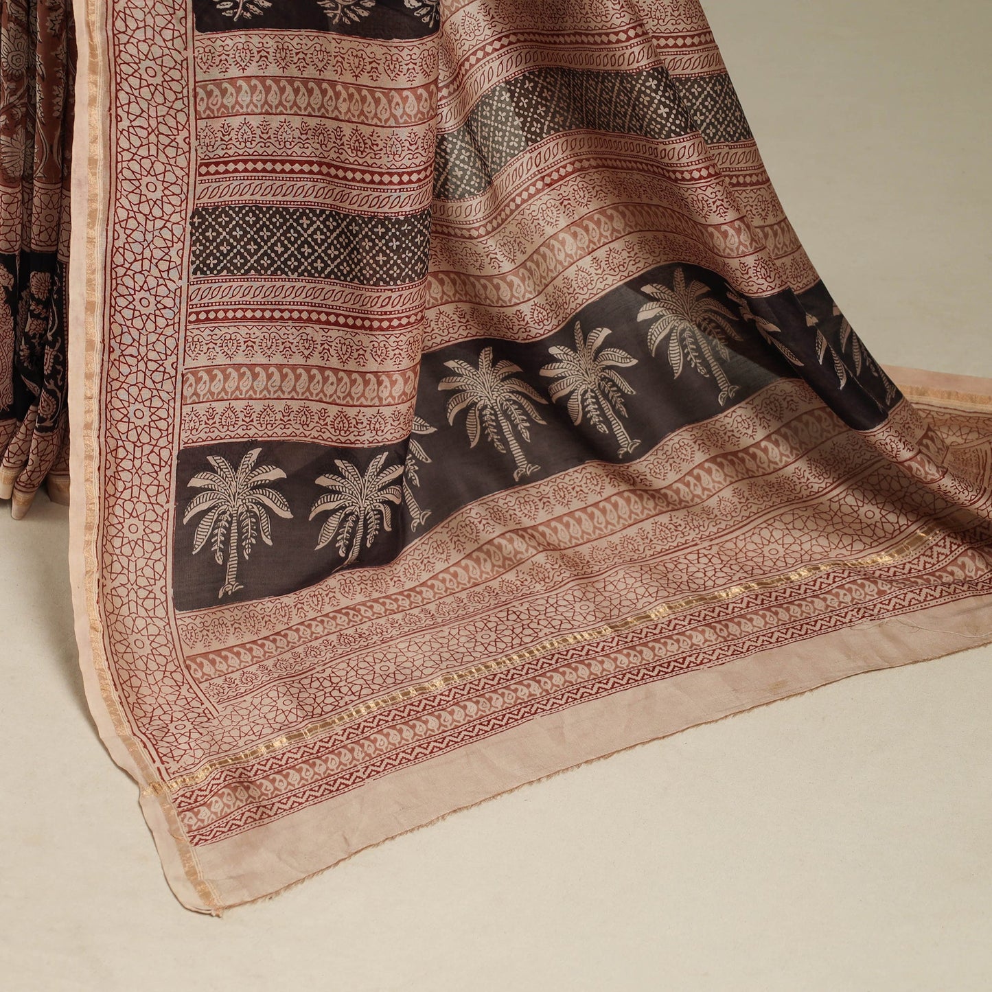 Brown - handloom chanderi silk bagh saree 15 - handcrafted