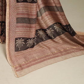 Brown - handloom chanderi silk bagh saree 15 - handcrafted