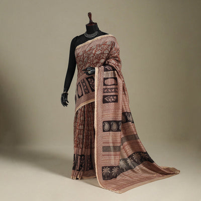 Brown - handloom chanderi silk bagh saree 15 - handcrafted