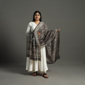 Brown - chanderi silk bagru dupatta 11 - handcrafted