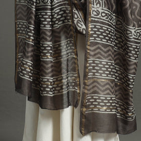 Brown - chanderi silk bagru dupatta 11 - handcrafted