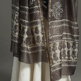 Brown - chanderi silk bagru dupatta 12 - handcrafted