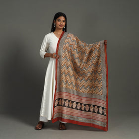 Buy Brown Block Print Chanderi Silk Bagru Dupatta