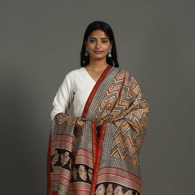 Buy Brown Block Print Chanderi Silk Bagru Dupatta