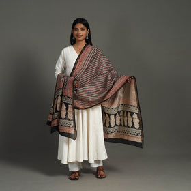 Buy Brown Block Print Chanderi Silk Bagru Dupatta