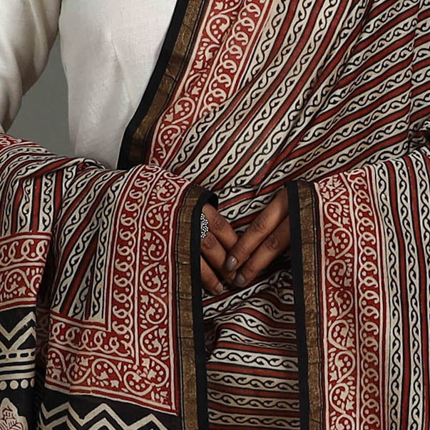 Buy Brown Block Print Chanderi Silk Bagru Dupatta