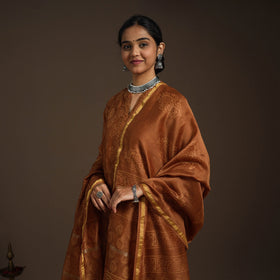 Brown - chanderi silk bagru kurta set (set of 3) 16