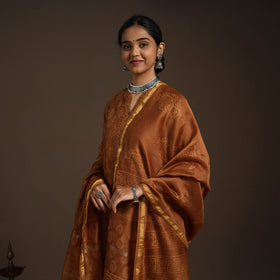 Brown - chanderi silk bagru kurta set (set of 3) 16