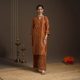 Brown - chanderi silk bagru kurta set (set of 3) 16