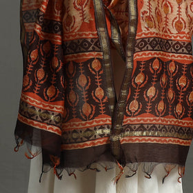 Block Print Brown Chanderi Silk Ajrakh Dabu Bagru Dupatta