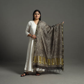 Brown - chanderi silk dabu bagru dupatta 07 - handcrafted