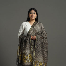 Brown - chanderi silk dabu bagru dupatta 07 - handcrafted