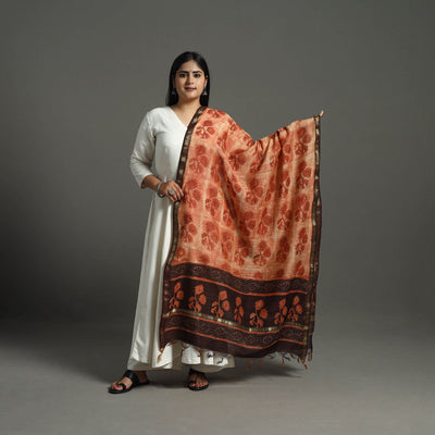 Block Print Chanderi Silk Ajrakh Dabu Bagru Dupatta