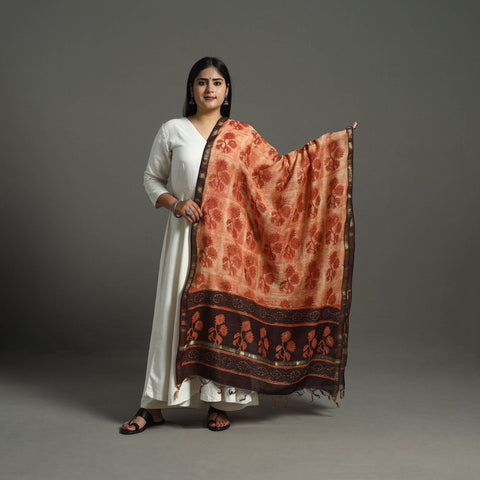 Block Print Chanderi Silk Ajrakh Dabu Bagru Dupatta