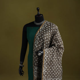 Brown - chanderi silk hand bagru dupatta with zari border