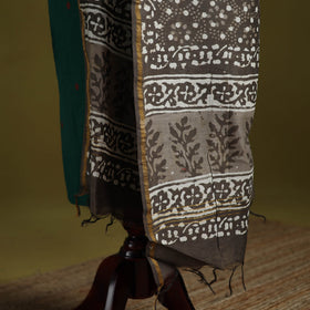 Brown - chanderi silk hand bagru dupatta with zari border