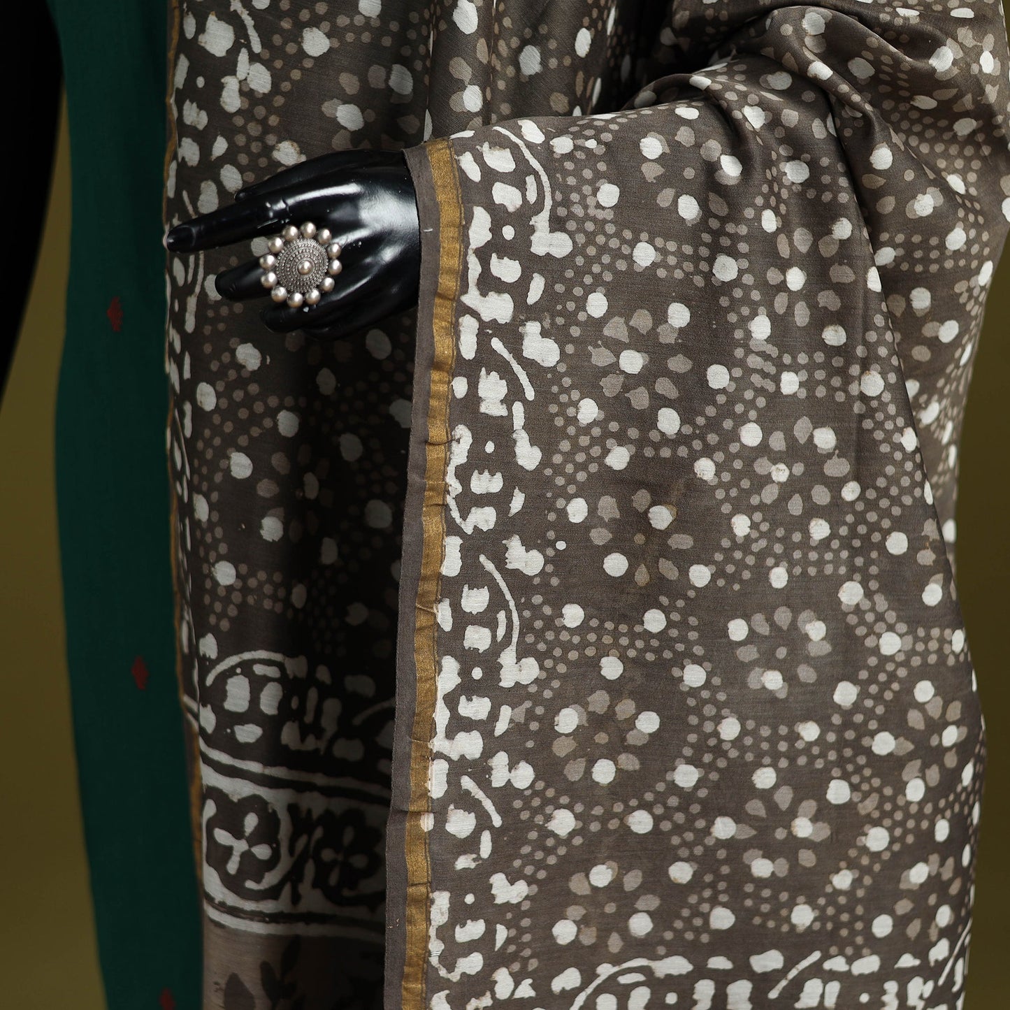 Brown - chanderi silk hand bagru dupatta with zari border