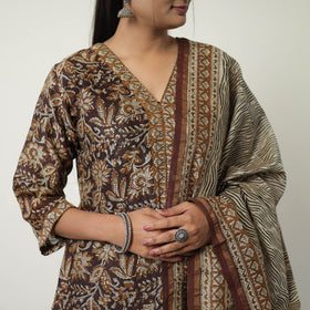  Brown Chanderi Silk Hand Block Bagru Print Kurta Set