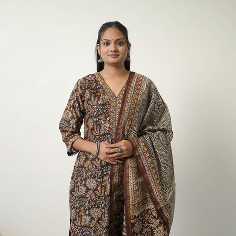  Brown Chanderi Silk Hand Block Bagru Print Kurta Set