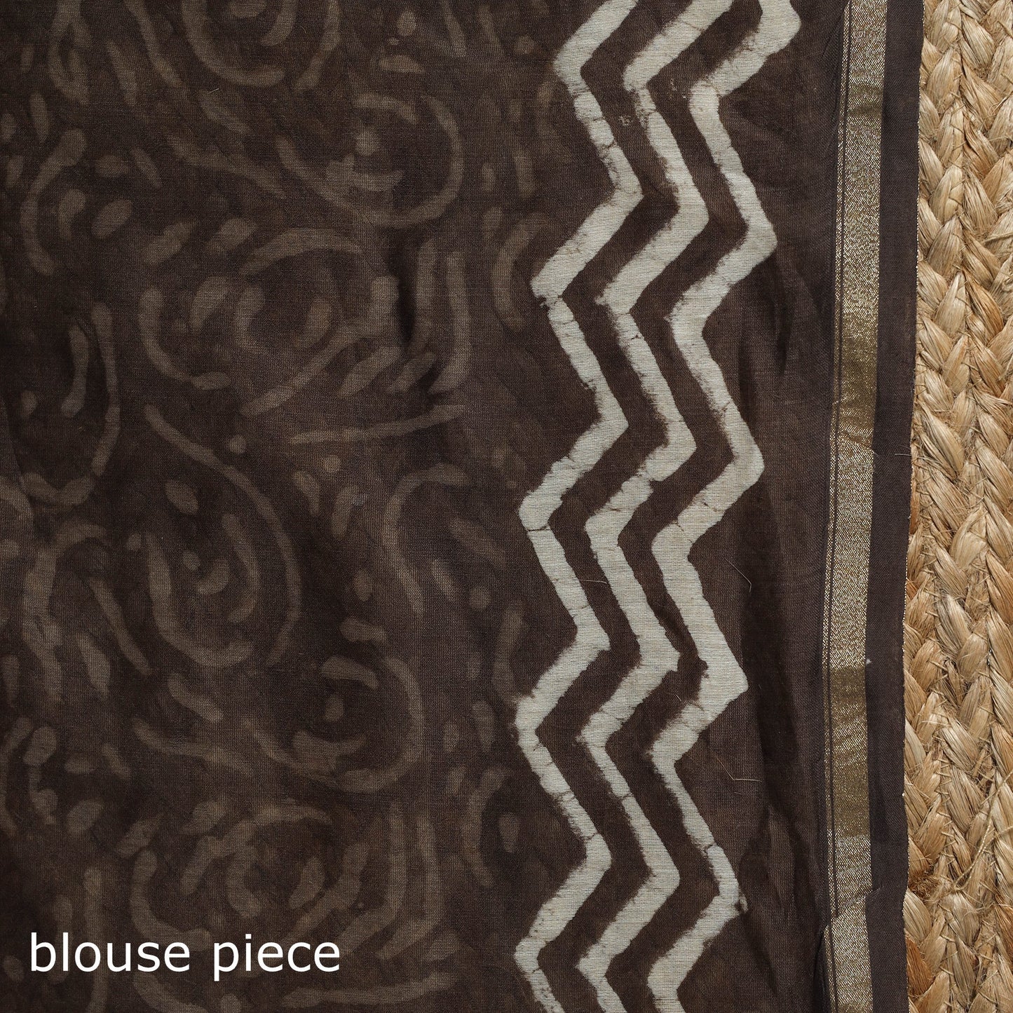 Brown - Chanderi Silk Hand Block Print Bagru Saree with Zari Border 15