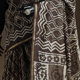 Brown - Chanderi Silk Hand Block Print Bagru Saree with Zari Border 15