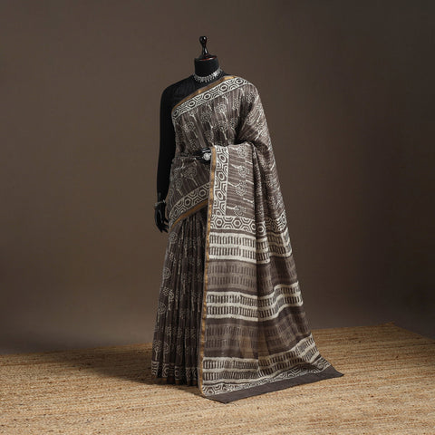 Chanderi silk hand batik saree with zari border 19