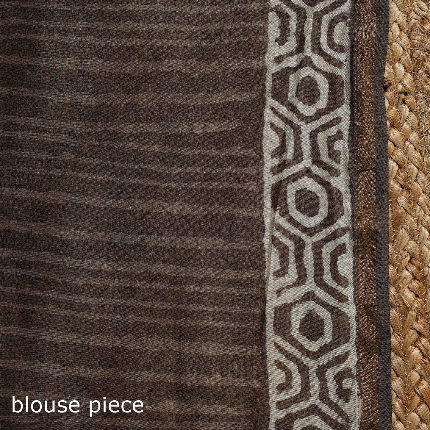 Brown - Chanderi Silk Hand Block Print Bagru Saree with Zari Border 19