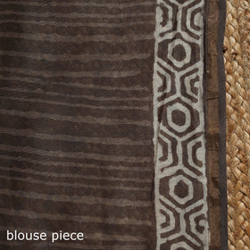 Brown - Chanderi Silk Hand Block Print Bagru Saree with Zari Border 19