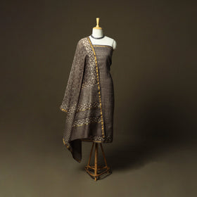 Chanderi silk hand block bagru print 3pc unstitched dress